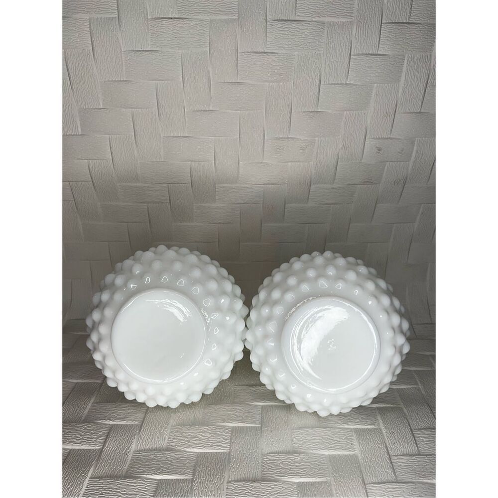 Milk Glass Hobnail Round Ribbed 5" Bud Set of 2 Vases Barber’s Perfume Bottle - Picture 10 of 12